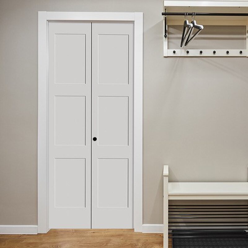24" x 79" Primed 3 Equal Panel Shaker Bi-Fold Door