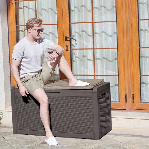 Quartey 100 Gallons Water Resistant Resin Lockable Deck Box with Cushion