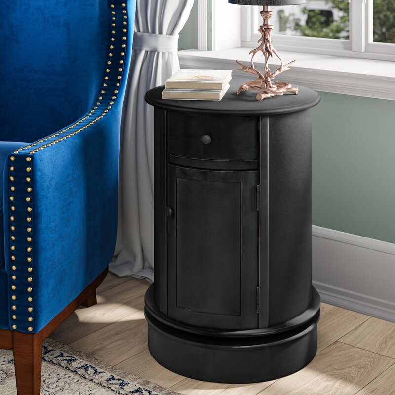 Dark Cherry Regan Solid Wood Swivel Drum End Table with Storage
