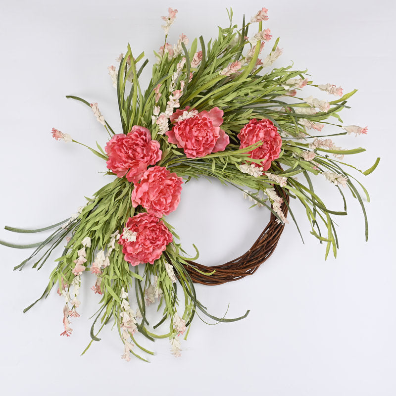 Spring Summer Peony Wreath Handcrafted Faux 28'' Wreath