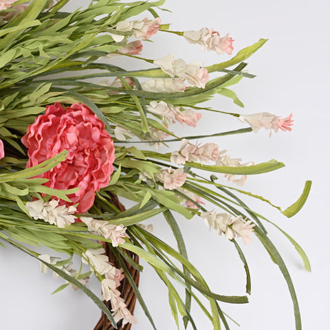 Spring Summer Peony Wreath Handcrafted Faux 28'' Wreath