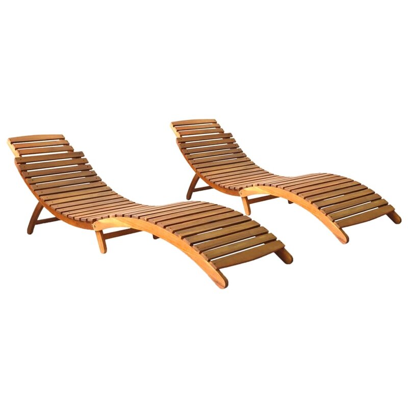 Sun Loungers Solid Acacia Wood (Set of 2)