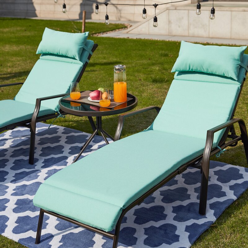 Turquoise Wabbaseka Outdoor Chaise Lounge with Table
