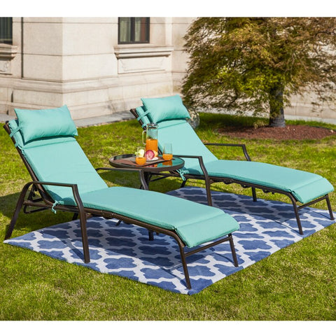 Turquoise Wabbaseka Outdoor Chaise Lounge with Table