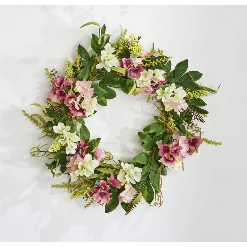 White Pink Hydrangea Faux Hydrangea Polyester 20'' Wreath