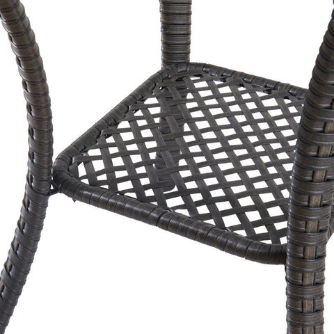 Wicker Rattan Side Table With Built-In Glass