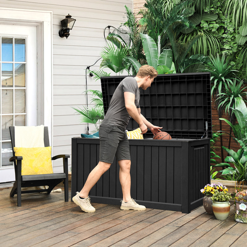 Black YITA 230 Gallons Water Resistant Resin Lockable Deck Box (Part number: SHFTPLDB0050)